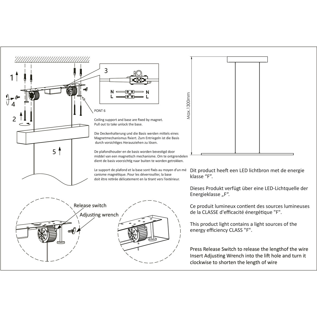 Hanglamp Bande 3995ST staalkleurige hanglamp met kabellift 150 cm breed