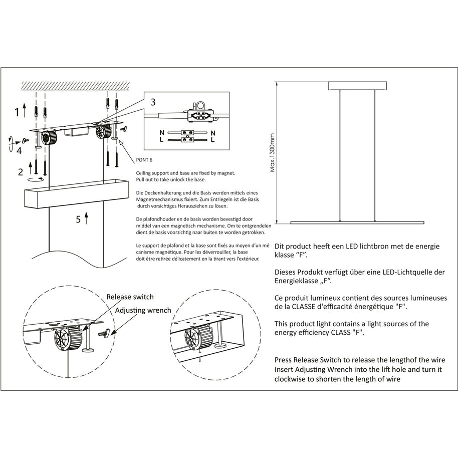 Hanglamp Bande 3995ST staalkleurige hanglamp met kabellift 150 cm breed