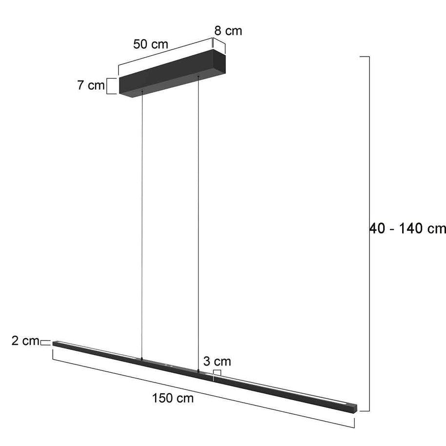 Hanglamp Bande 3995ZW zwart, 150 cm breed, met kabellift