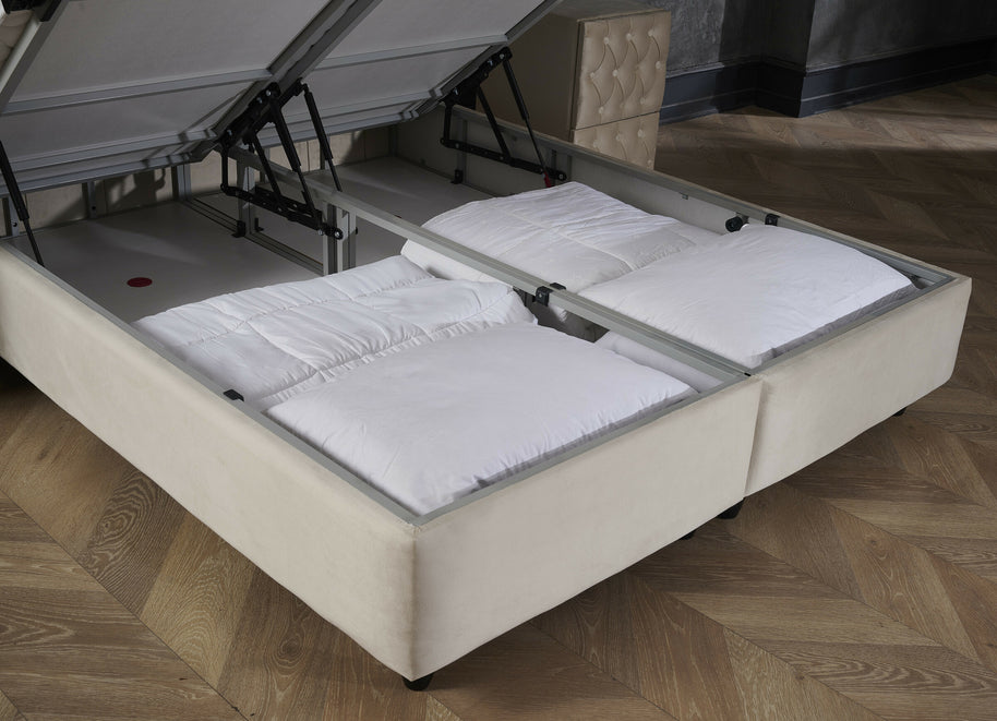 Opbergboxspring Aurora Fluweel Beige 140x200