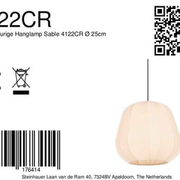 Hanglamp Sable 4122CR - sfeervolle pendel met crème linnen kap Ø25 cm