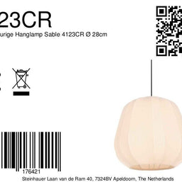 Hanglamp Sable 4123CR - sfeervolle pendel met crème linnen kap Ø28 cm