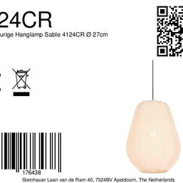 Hanglamp Sable 4124CR - warme sfeermaker met crème linnen kap Ø27 cm