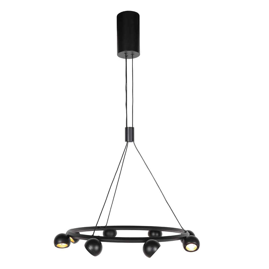 8-lichts zwarte ronde hanglamp Marcadore Ø60 cm