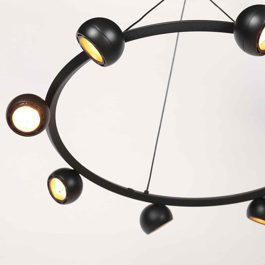 8-lichts zwarte ronde hanglamp Marcadore Ø60 cm