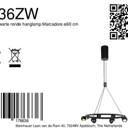 8-lichts zwarte ronde hanglamp Marcadore Ø60 cm