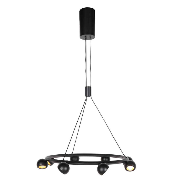 8-lichts zwarte ronde hanglamp Marcadore Ø60 cm