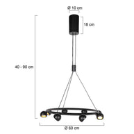 8-lichts zwarte ronde hanglamp Marcadore Ø60 cm