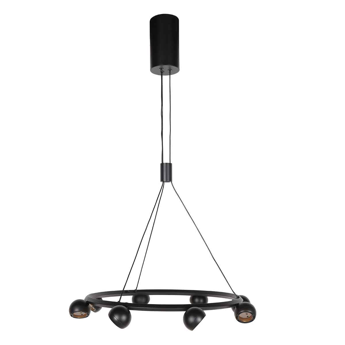 8-lichts zwarte ronde hanglamp Marcadore Ø60 cm