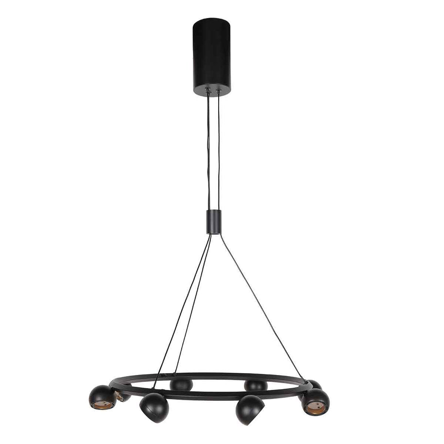8-lichts zwarte ronde hanglamp Marcadore Ø60 cm