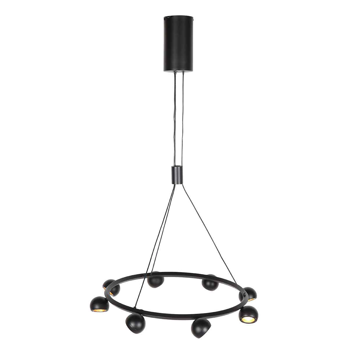 8-lichts zwarte ronde hanglamp Marcadore Ø60 cm