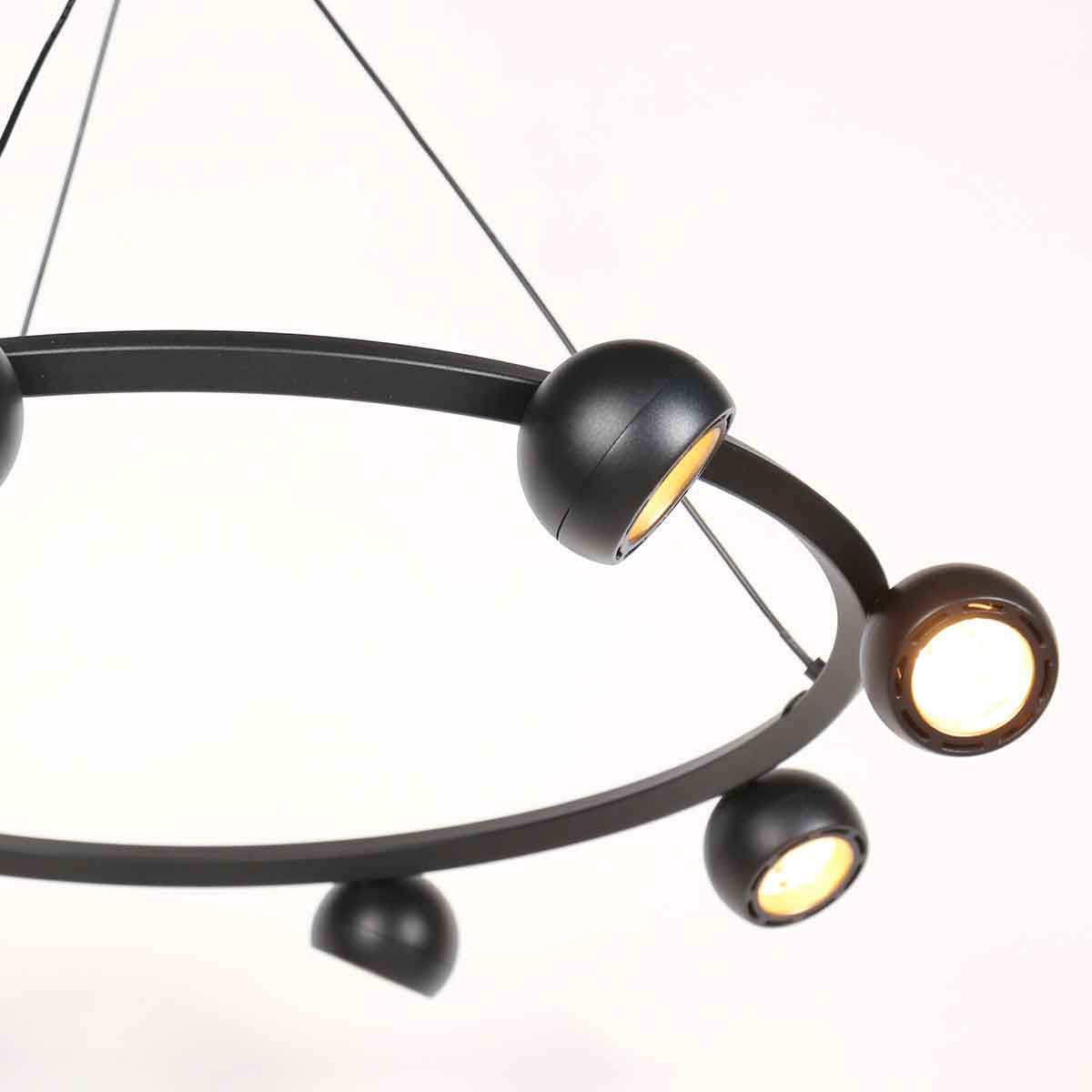 8-lichts zwarte ronde hanglamp Marcadore Ø60 cm