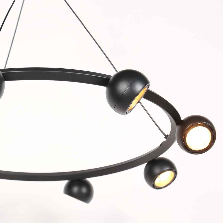 8-lichts zwarte ronde hanglamp Marcadore Ø60 cm