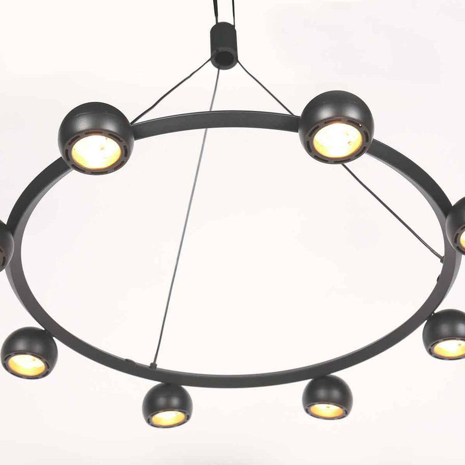 8-lichts zwarte ronde hanglamp Marcadore Ø60 cm