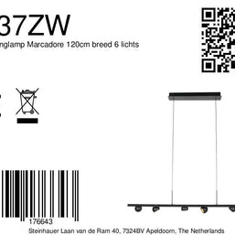 Zwarte hanglamp Marcadore, 120 cm breed, 6-lichts
