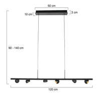 Zwarte hanglamp Marcadore, 120 cm breed, 6-lichts