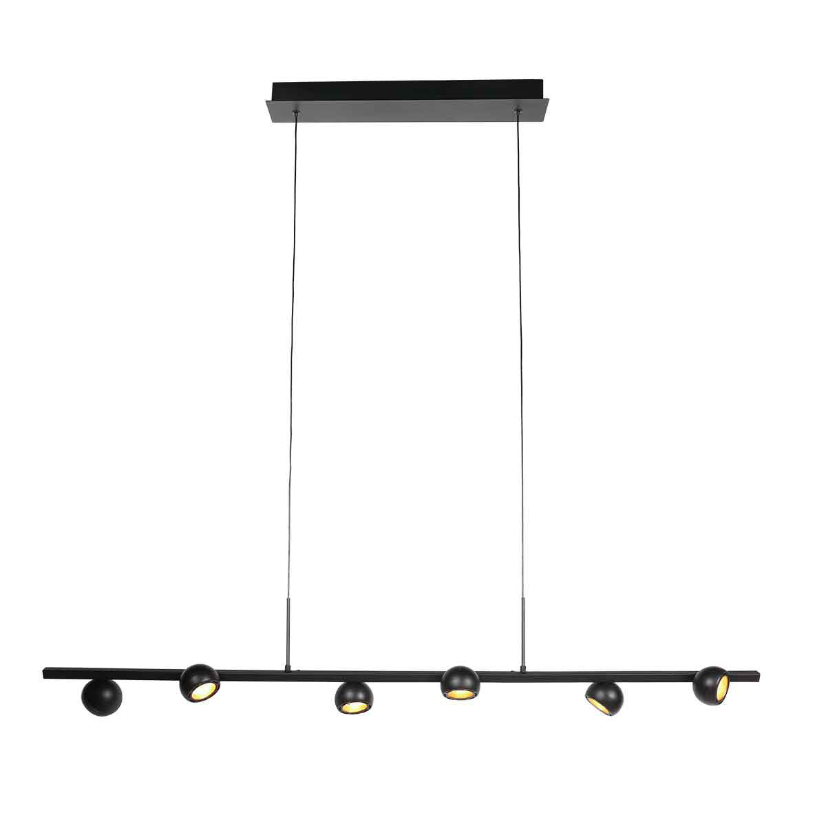 Zwarte hanglamp Marcadore, 120 cm breed, 6-lichts