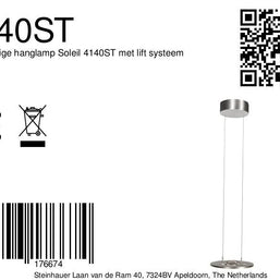 Staalkleurige hanglamp Soleil 4140ST met liftsysteem