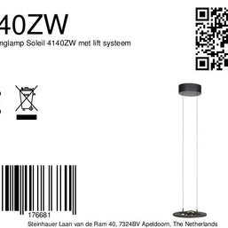 Zwarte hanglamp Soleil 4140ZW met liftsysteem