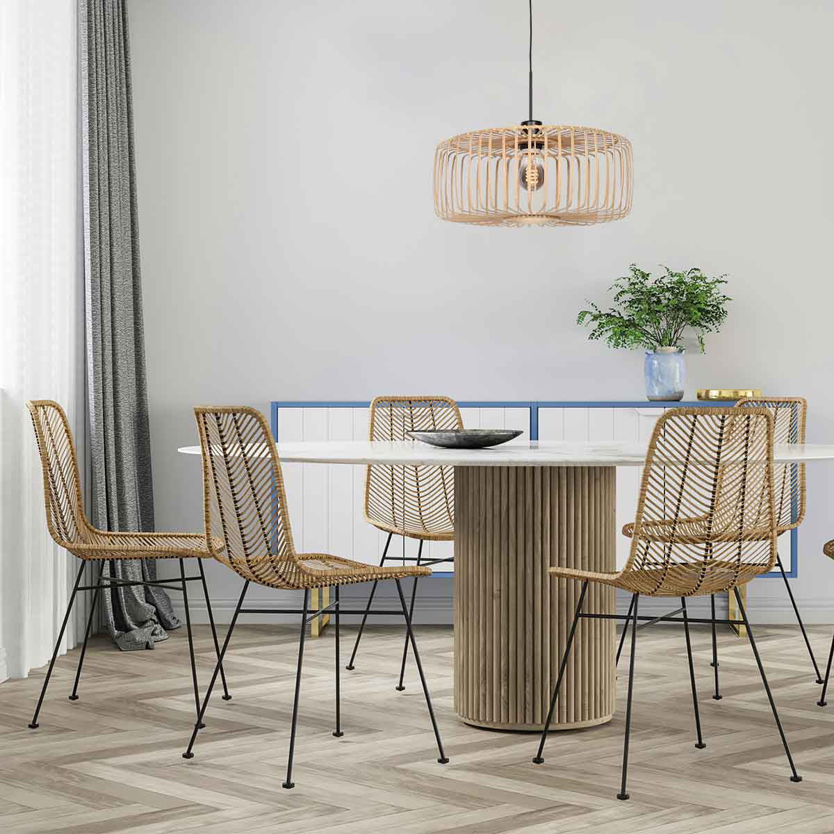 Hanglamp Breeza-Beach 4152ZW zwart met bamboe kap Ø50 cm