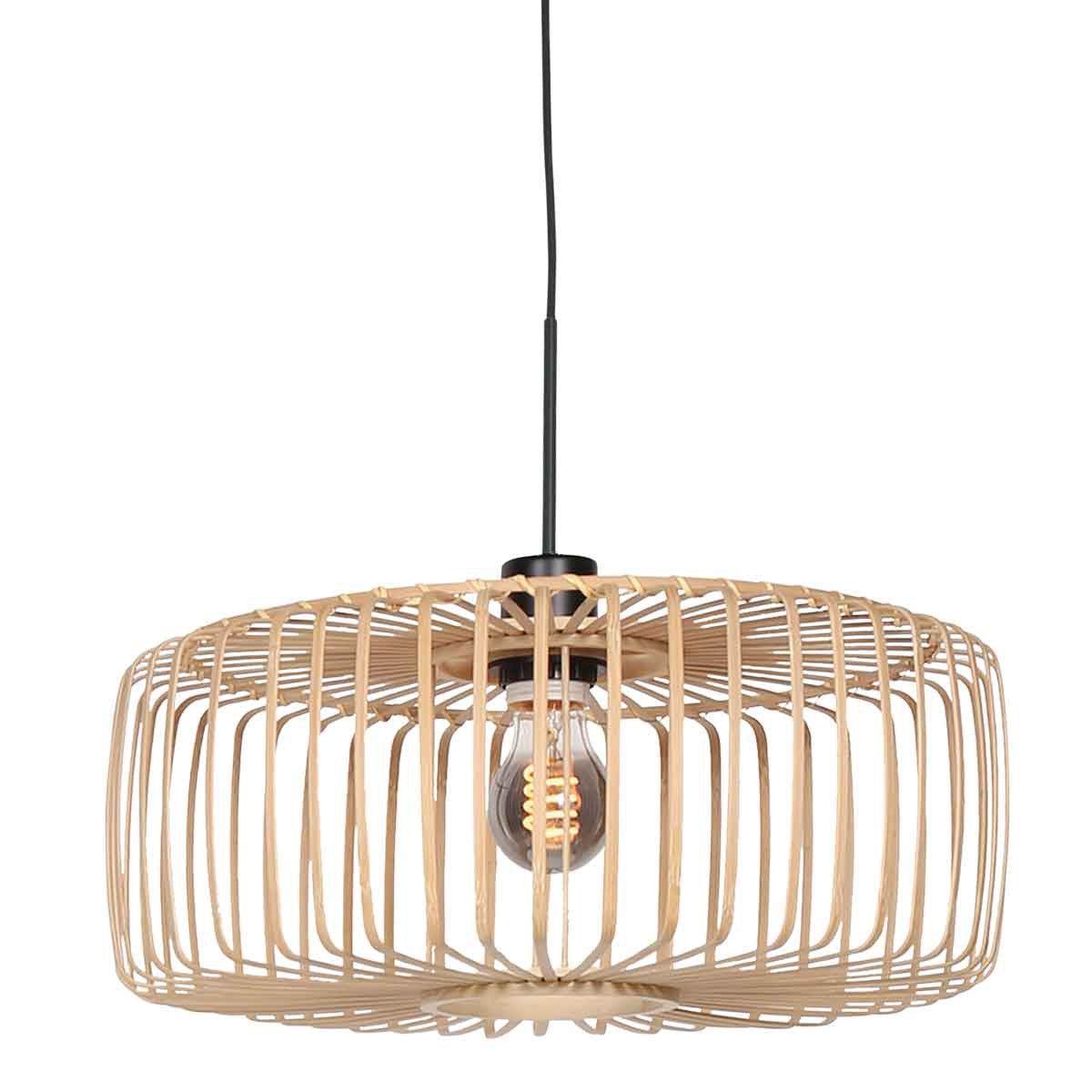 Hanglamp Breeza-Beach 4152ZW zwart met bamboe kap Ø50 cm