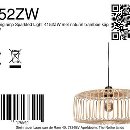 Hanglamp Breeza-Beach 4152ZW zwart met bamboe kap Ø50 cm