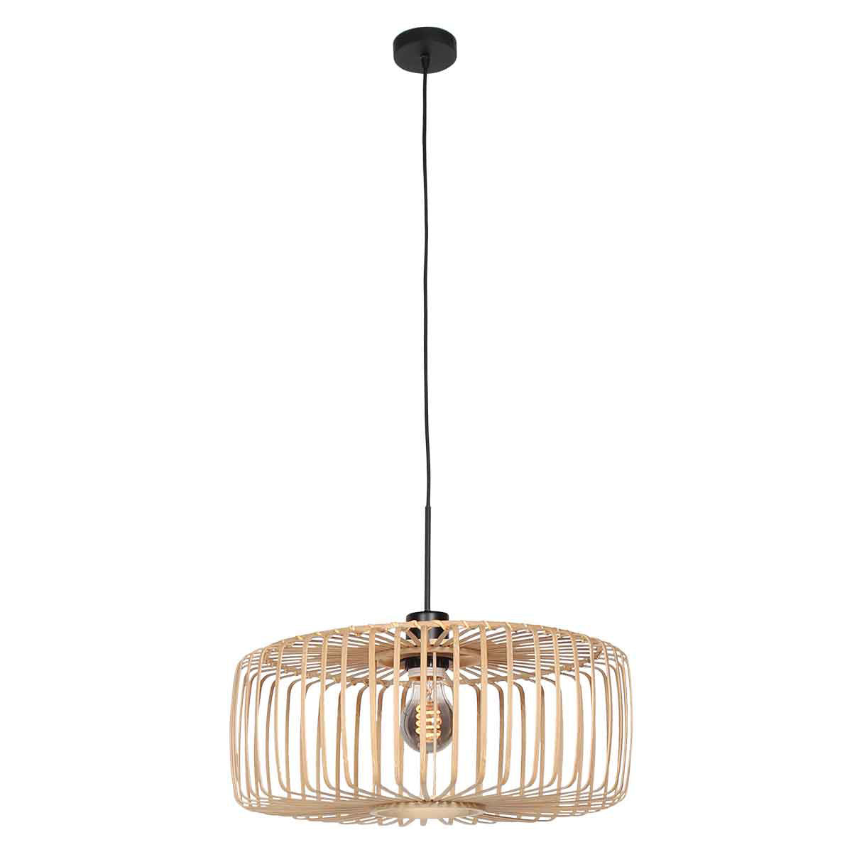 Hanglamp Breeza-Beach 4152ZW zwart met bamboe kap Ø50 cm