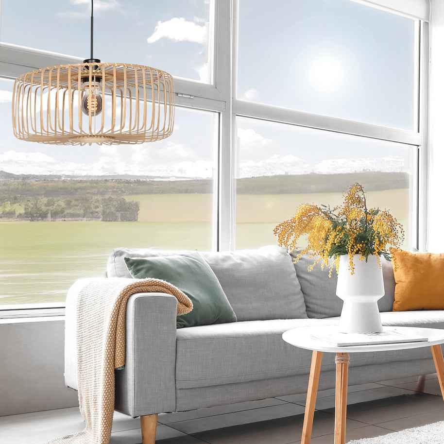 Hanglamp Breeza-Beach 4184ZW zwart met bamboe kap Ø60 cm