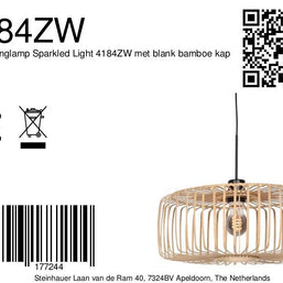 Hanglamp Breeza-Beach 4184ZW zwart met bamboe kap Ø60 cm