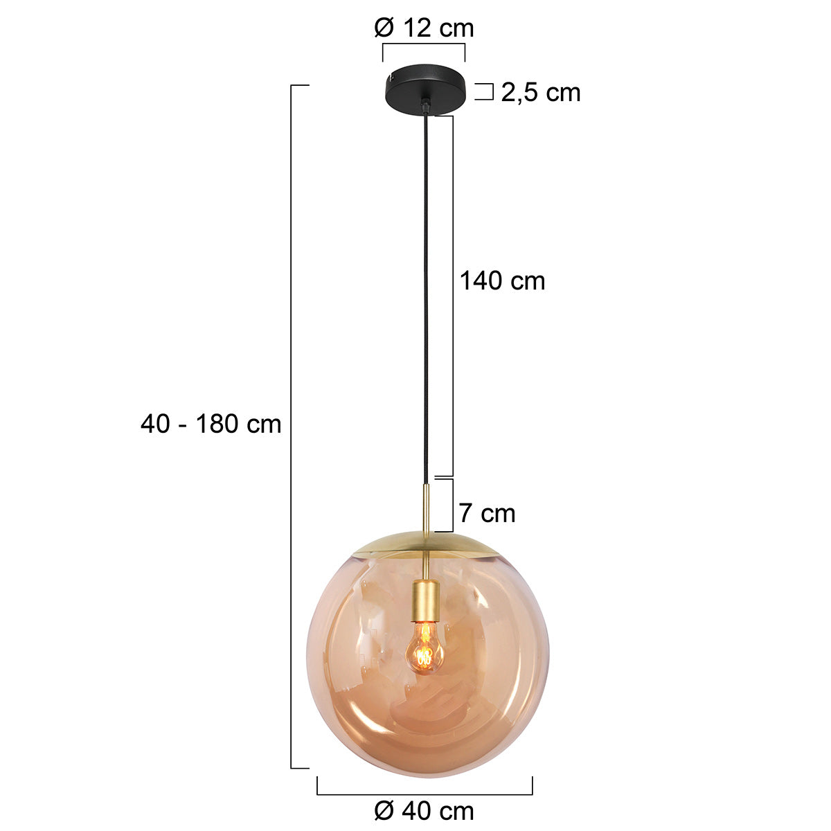 Hanglamp Bollique 4186ME messinglamp met amberglas Ø40 cm