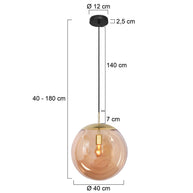 Hanglamp Bollique 4186ME messinglamp met amberglas Ø40 cm