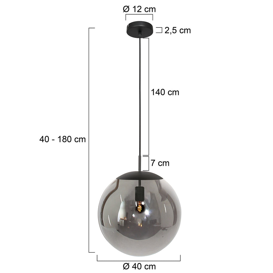 Hanglamp Bollique 4186ZW zwarte lamp met gerookt glas Ø40 cm