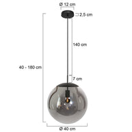 Hanglamp Bollique 4186ZW zwarte lamp met gerookt glas Ø40 cm