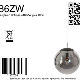Hanglamp Bollique 4186ZW zwarte lamp met gerookt glas Ø40 cm