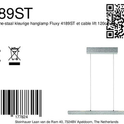 Champagne-staalkleurige hanglamp Fluxy 4189ST met kabellift 120 cm