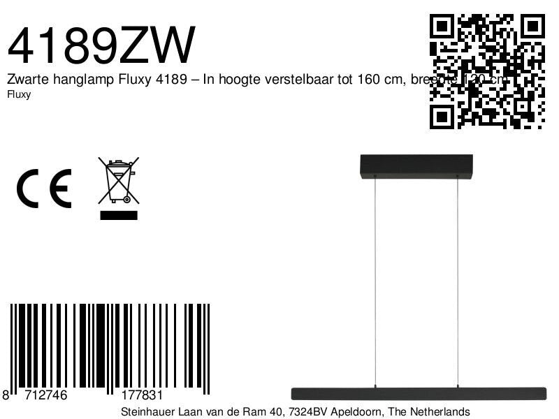 Zwarte hanglamp Fluxy 4189 – In hoogte verstelbaar tot 160 cm, breedte 120 cm