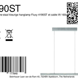 Champagne-staalkleurige hanglamp Fluxy 4190ST met kabellift 160 cm