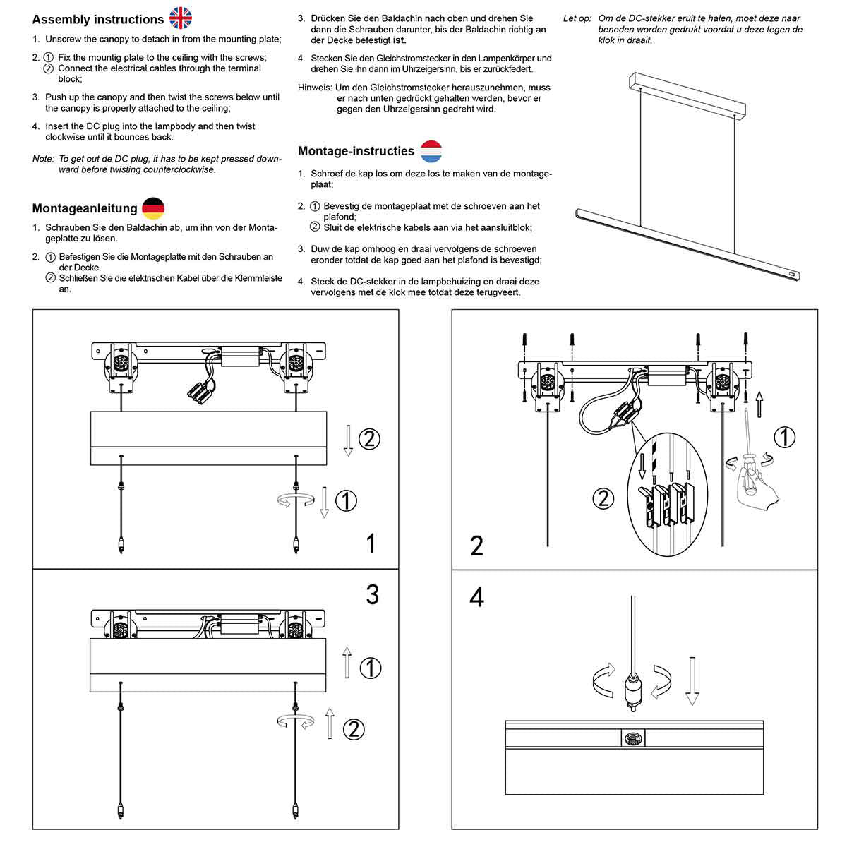 Zwarte hanglamp Fluxy 4190ZW – In hoogte verstelbaar tot 160 cm, breedte 160 cm