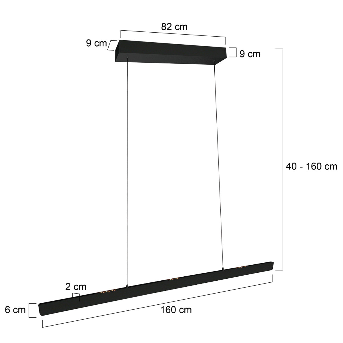 Zwarte hanglamp Fluxy 4190ZW – In hoogte verstelbaar tot 160 cm, breedte 160 cm