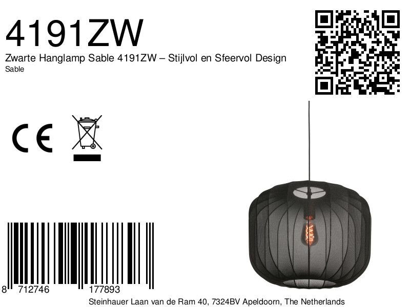 Zwarte hanglamp Sable 4191ZW – stijlvol en sfeervol ontwerp