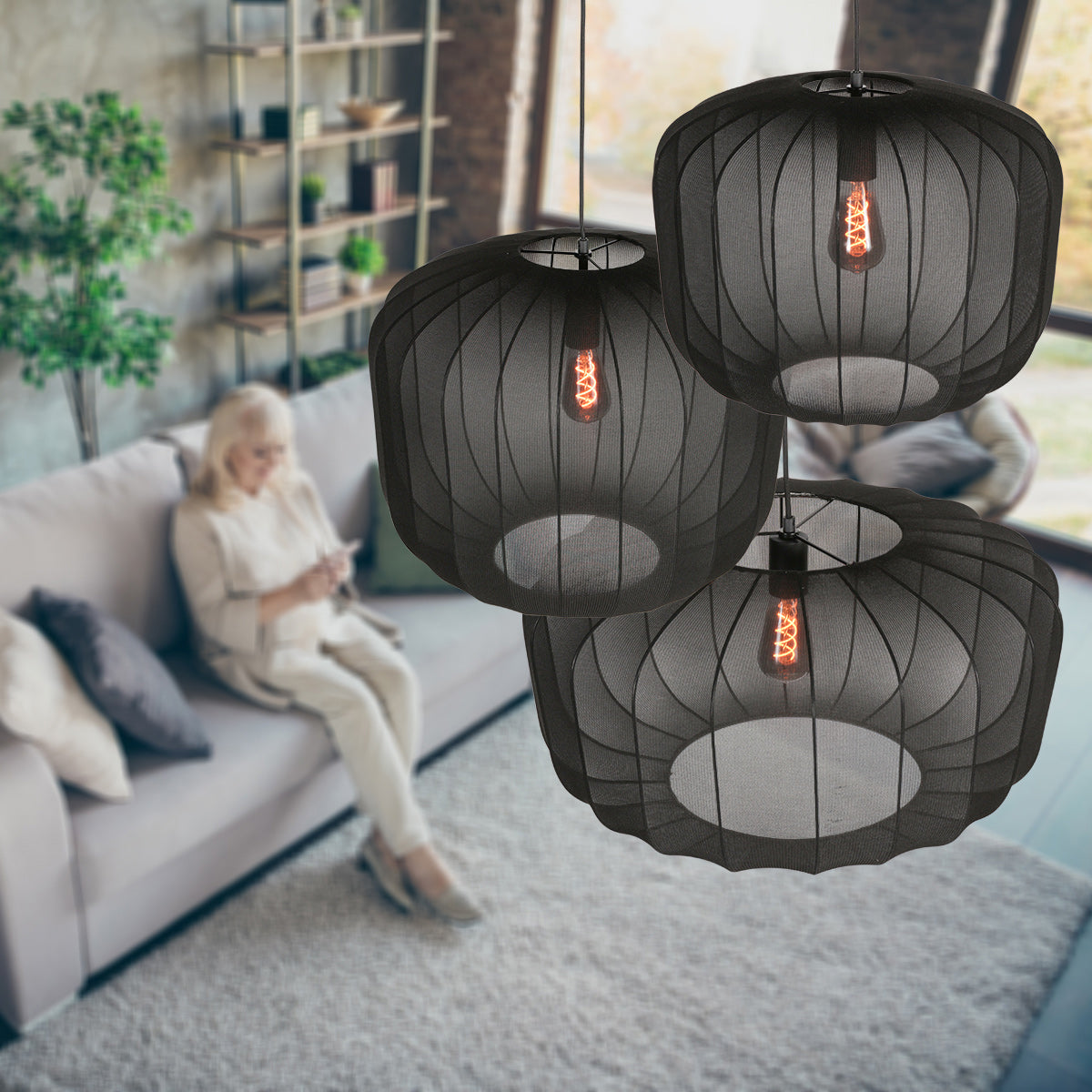 Zwarte Hanglamp Sable 4192ZW Stijlvolle Verlichting met Luxe Linnen Kap