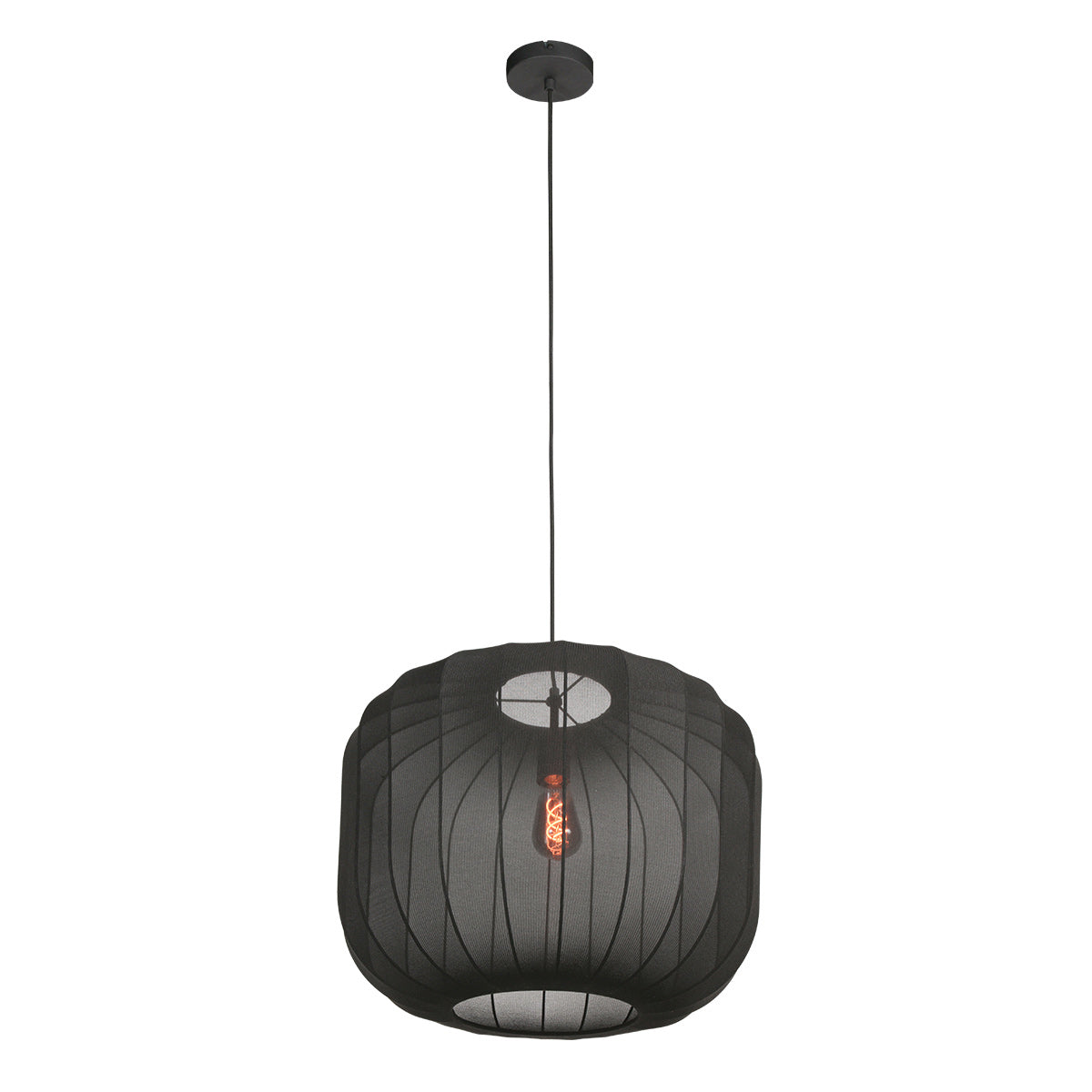 Zwarte Hanglamp Sable 4192ZW Stijlvolle Verlichting met Luxe Linnen Kap