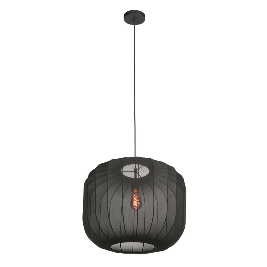 Zwarte Hanglamp Sable 4192ZW Stijlvolle Verlichting met Luxe Linnen Kap