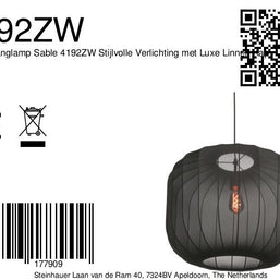 Zwarte Hanglamp Sable 4192ZW Stijlvolle Verlichting met Luxe Linnen Kap