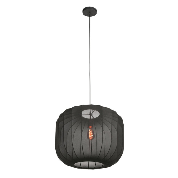 Zwarte Hanglamp Sable 4192ZW Stijlvolle Verlichting met Luxe Linnen Kap