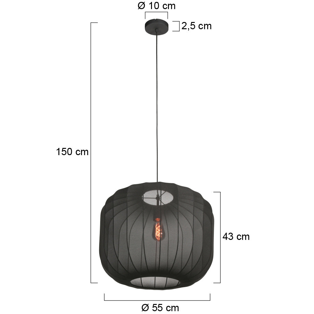 Zwarte Hanglamp Sable 4192ZW Stijlvolle Verlichting met Luxe Linnen Kap