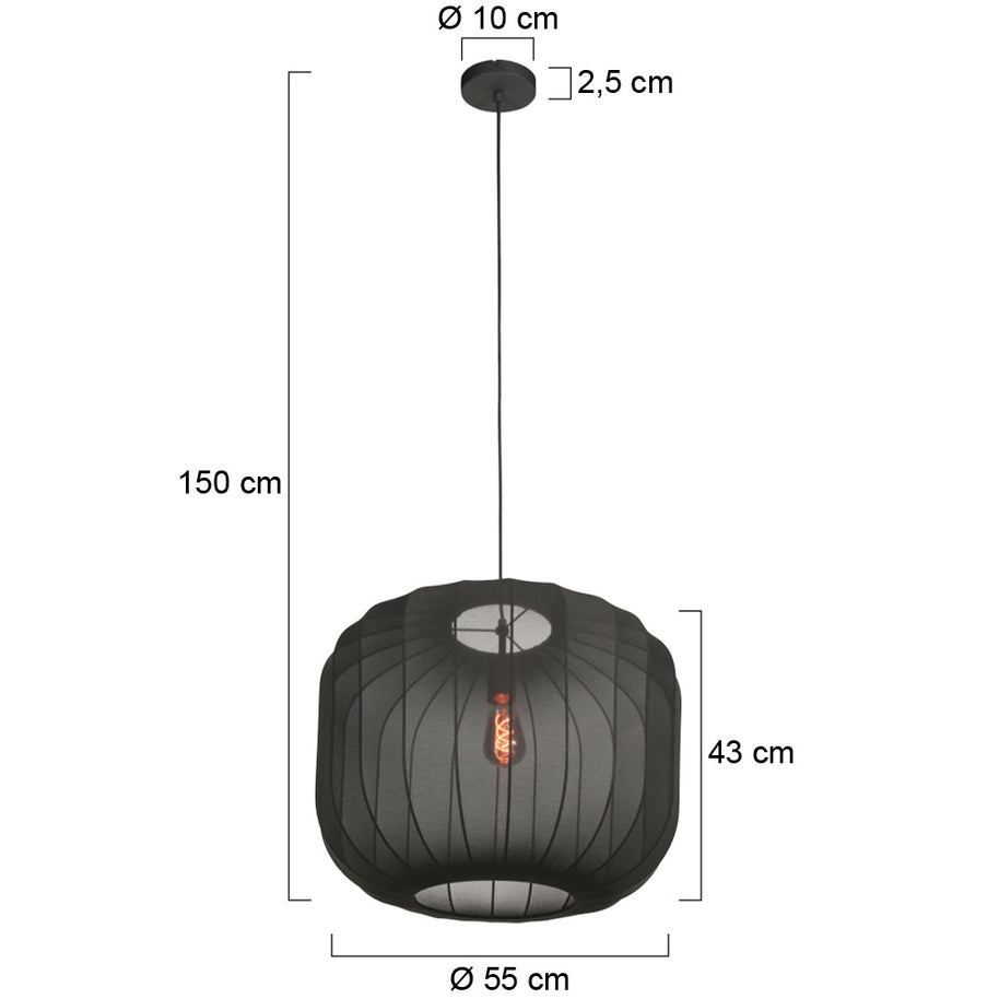 Zwarte Hanglamp Sable 4192ZW Stijlvolle Verlichting met Luxe Linnen Kap