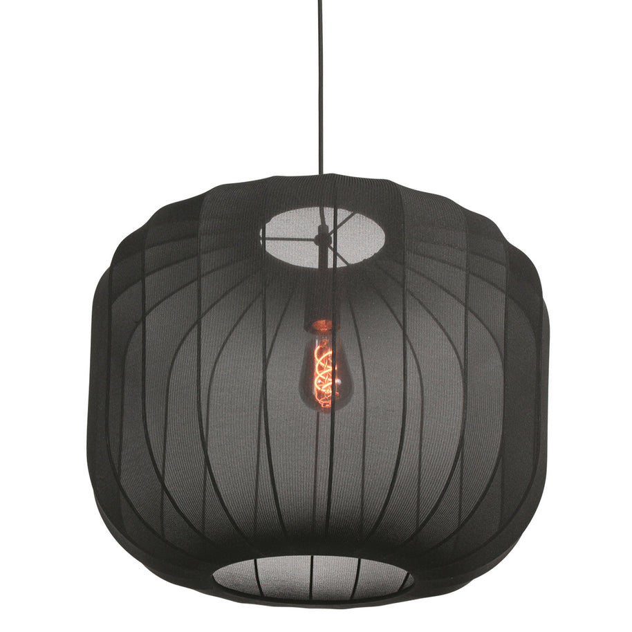 Zwarte Hanglamp Sable 4192ZW Stijlvolle Verlichting met Luxe Linnen Kap