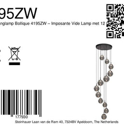 Hanglamp Bollique 4195ZW zwarte vide-lamp met 12 lichtpunten
