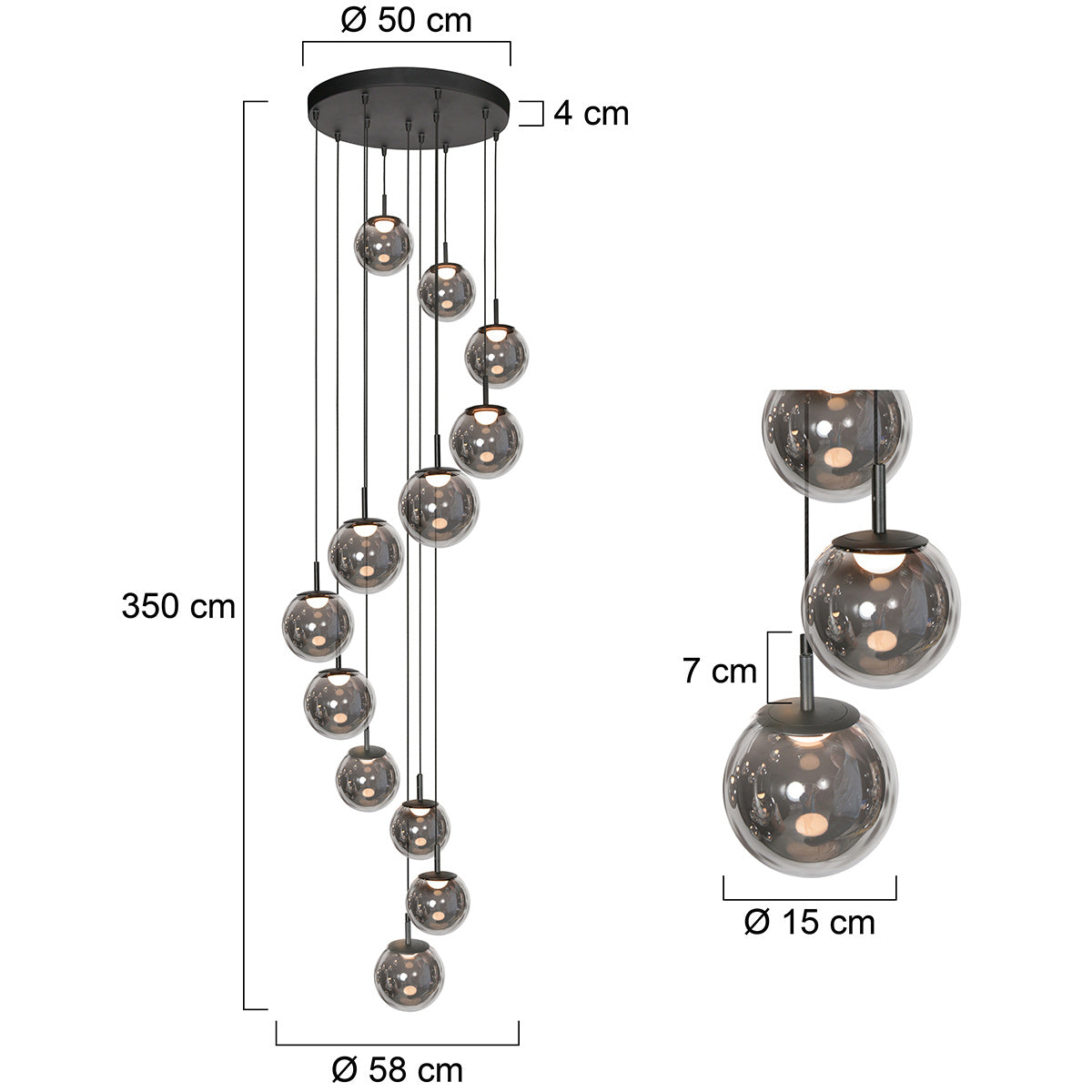 Hanglamp Bollique 4195ZW zwarte vide-lamp met 12 lichtpunten